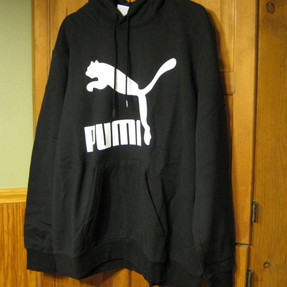 XXL NWT PUMA Men's Classics Logo Hoodie Black Puma White Cotton